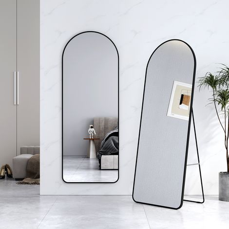 EMKE Miroir sur Pied 160 x 60 cm, Miroir Pleine Longueur avec cadre en aluminium pour Salon, Chambre, Vestiaire, Noir (1/5)