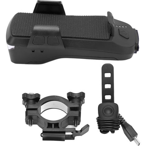 Phare de vélo multifonction rechargeable par USB, pratique et portable, avec support pour téléphone (noir) (1/5)