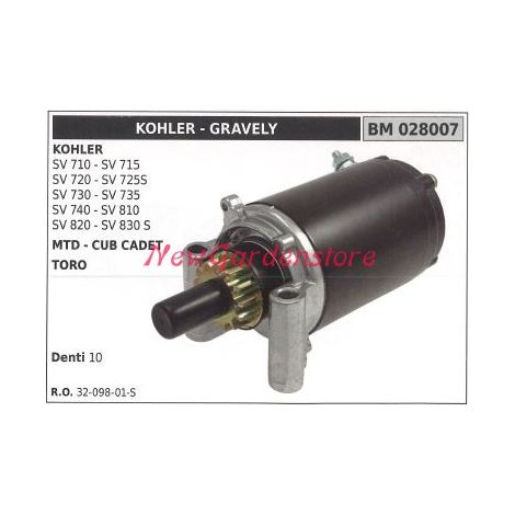 KOHLER Rasentraktor Rasenmäher SV 710 715 720 Anlasser 028007