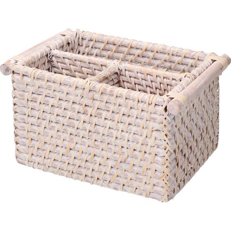 Portatutto rattan algarve 3 scomparti bianco rettangolare cm20/23x15h12,5 (1/2)