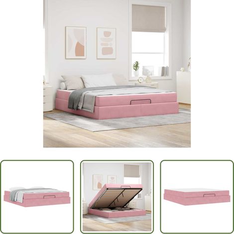 Matelas en mousse -  Cadre de lit avec matelas avec matelas 2 pcs Rose Velours (1/5)