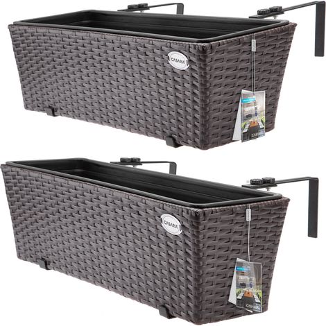 Casaria – Bac à fleurs en polyrotin 60x20x19 cm – Jardinière résistante aux intempéries – Pot intérieur amovible – Support en acier galvanisé