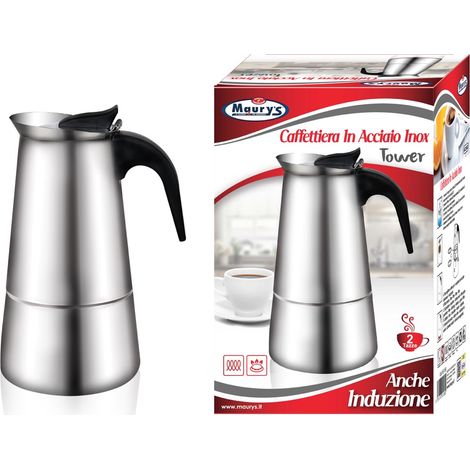 MAURY'S CAFFETTIERA IN ACCIAIO TOWER 2 TAZZE PER FORNELLO A INDUZIONE