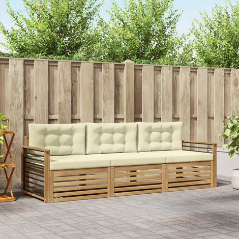 vidaXL Outdoor-Sofagarnitur 3 Stk. Weiß und Creme Polyester (1/5)