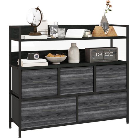HOMCOM Bedroom Chest of Drawers 5 Drawer Dresser w/ Shelves, Black (1/5)
