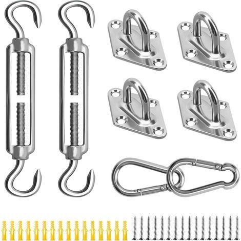 Kit de Fixation pour Voile D'ombrage, Acier Inoxydable Soleil Voile D'ombrage Kit de Fixation pour Triangle et Carré, Rectangle, du Soleil Voile D'ombrage (1/5)