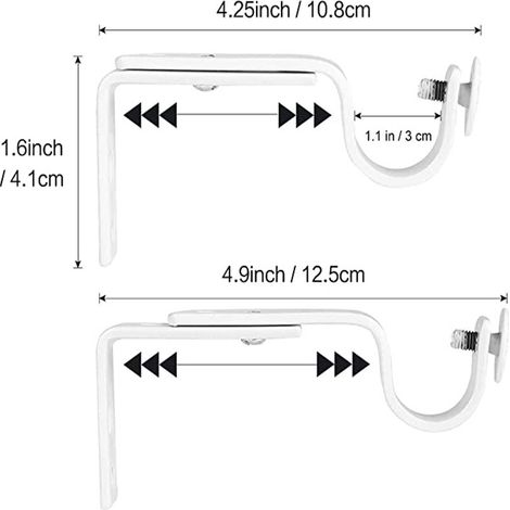 2-piece set of white telescopic curtain mounting brackets and accessories, Roman rod side mount brackets (1/5)