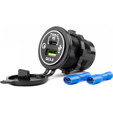 Cargador USB para toma de corriente de coche + USB-C 12V 24V PARA coche, motocicleta, camión, autobús (1/5)