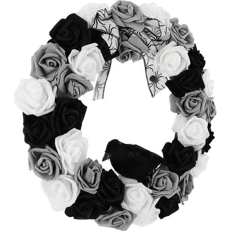 Couronne d'Halloween artificielle (2 pièces), guirlande gothique, décoration effrayante pour porte d'entrée, 35 x 35 x 6 cm, design élégant