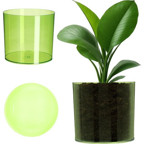 KADAX Blumentopf aus Kunststoff, Topf, rund, transparent, 13 cm, Grün