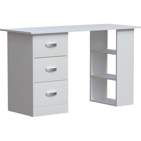 Mason Computer Desk 3 Drawer 3 Shelves PC Workstation Shelf Storage Home Office Table, White