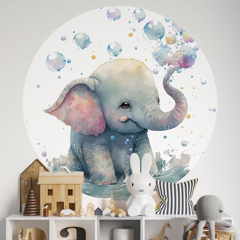 Sticker mural rond / cercle Enfants - Eléphant - Diamètre 30 cm - Adhésif + Protection BRILLANTE (1/2)