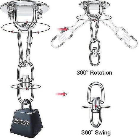 Crochet de plafond pivotant à 360° pour chaise suspendue, support extérieur en acier inoxydable supportant jusqu'à 500 kg, compatible avec la fixation au plafond pour chaise suspendue, hamac et autres