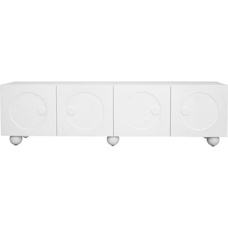 Meuble TV moderne blanc mat avec portes à relief 3D, 180,5 x 38 x 50 cm (1/5)