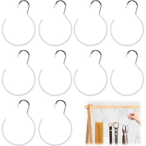 Anneaux porte-écharpes Lot de 10, blancs, porte-ceintures Rangement pour écharpes et chapeaux Pour cordelette de penderie (1/5)