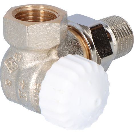 Robinet thermostatique V-exakt II DN15 nickelé, capuchon blanc, angle-coin, pour montage sur le côté droit du radiateur, avec préréglage (1/3)