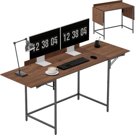 Klappbarer Schreibtisch für 2 Bildschirme, multifunktionaler Klapptisch für kleine Räume, 170 x 58 cm, Walnuss-Finish, ideal für Schlafzimmer und Büro.