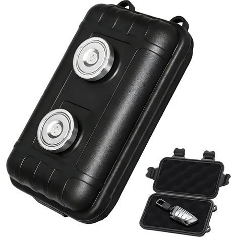 Cache Clef Exterieur Magnétique sous Voitur, Boîte Antichoc Étanches et Résistantes, Double Aimant Puissant, Noir, pour L'extérieur pour Montres, Clés, Câbles de Données (1/5)