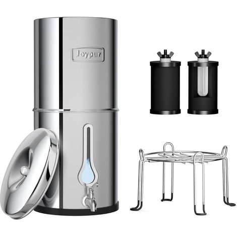 Filtre à Eau par Gravité Acier Inoxydable 304, Réservoir 8.5L avec 2 Cartouches Charbon Actif, Système 38000L, Hublot Goutte, pour Maison, Camping (1/5)
