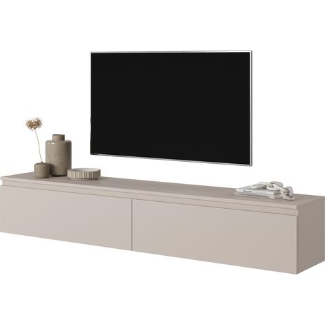 Selsey – Meuble TV 175 cm taupe (gris-beige) – Panneau stratifié résistant à l'humidité et aux rayures – 2 armoires verrouillables pour rangement