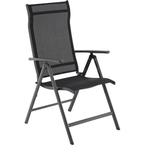 Silla de jardín plegable asiento exterior estructura robusta de aluminio respaldo ajustable en 8 posiciones carga 150 kg negro 120001679 (1/3)