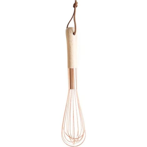 Batteur à œufs manuel en acier inoxydable avec manche en bois, accessoire de cuisine et de pâtisserie (or rose)
