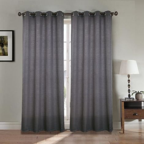2 rideaux doubles, effet lin, gris, 140x260 cm, pour salon ou chambre à coucher