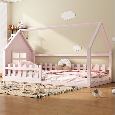 struttura letto 90x200 bambini a casetta rosa HAVRYA (1/5)