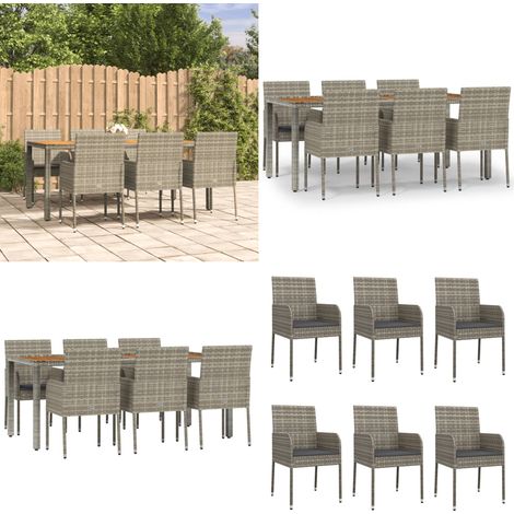 Set comedor jardín 7 pzas y cojines ratán sintético gris - Sillas de jardín - Cojines sintéticos