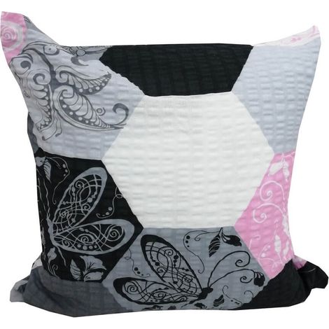 Federa in corteccia 40x40 con motivo esagonale rosa e grigio
