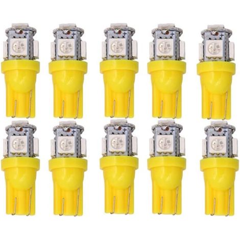 LED T10 W5W avec 5 puces SMD 5050 jaune-orange, 12 V CC, lot de 10, jaune (1/3)