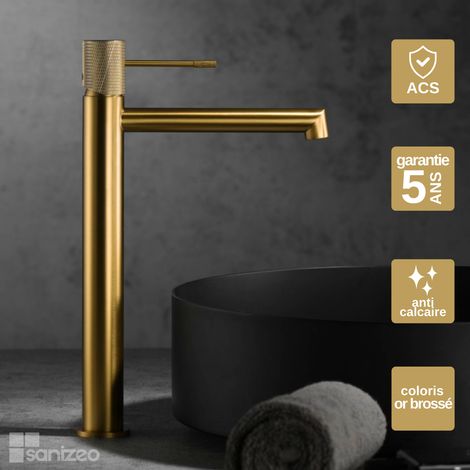 Robinet Mitigeur Lavabo Salle de Bain or brossé – Bec Haut Anti-Calcaire – Design moderne - LINE IMEX (1/5)