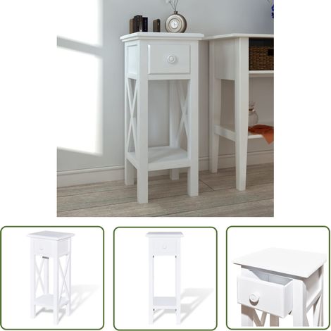 The Living Store Beistelltisch mit Schublade Weiß - Beistelltisch - Nachtisch - Deko Tisch - Wohnraummöbel - Holztisch (1/5)
