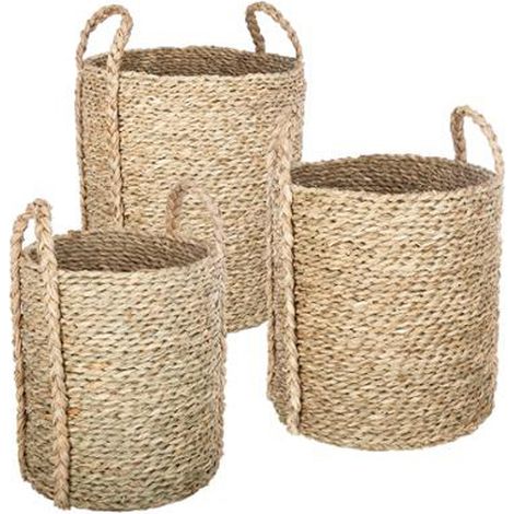 Pegane – Lot de 3 paniers de rangement en osier naturel – Dimensions S: 21x21x25cm, M: 30x27x30cm, L: 33x32x35cm – Poids 1,5kg (1/3)