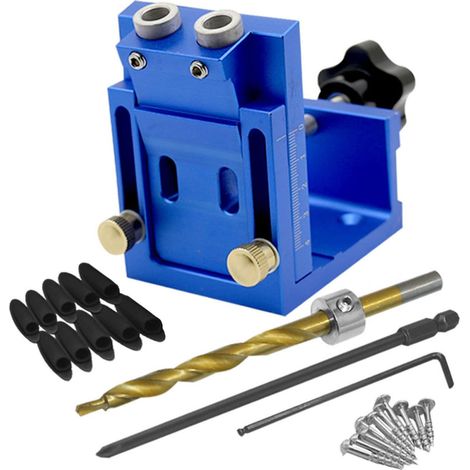 Gabarit de Perçage Oblique, Gabarit de Perçage pour Vis de Poche, Alliage D'aluminium, Bleu, Trou Incliné 15°, Serrage 1-38mm, pour Planches et Meubles Couleur Couleur Aléatoire (1/5)