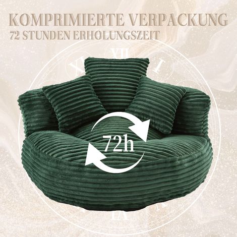 Pouf siège en velours côtelé haut dossier livré avec trois coussins décoratifs vert foncé adapté adultes et enfants (1/4)