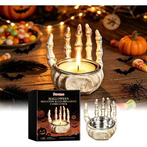 Halloween Skull Hand Figurine Candlestick, Realistic Decoration, Halloween Desktop Candlestick Prop -- 1 pc -- BIEMMEDUE (1/5)