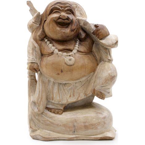 Statue de Bouddha sculptée à la main 30 cm en bois Blanchi à la chaux- Vendu par 1