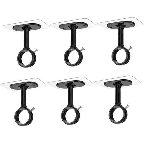 Lot de 6 supports de fixation pour tringle à rideaux sans perçage, fixations adhésives robustes, crochets réglables, noir (1/5)
