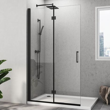 Walk in Dusche 75x195 cm Schwarz Walk in Duschwand Walk in Duschabtrennung Faltbar Duschwand für Dusche Drehfalttür Dusche Duschtrennwand Glaswand, 6mm Nano Beschichtung ESG-Sicherheitsglas (1/5)
