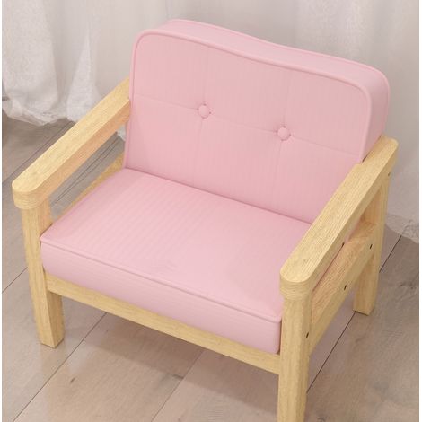 Fauteuil enfant en bois, effet corduroy, rembourré, rose OKMYHOME (1/5)