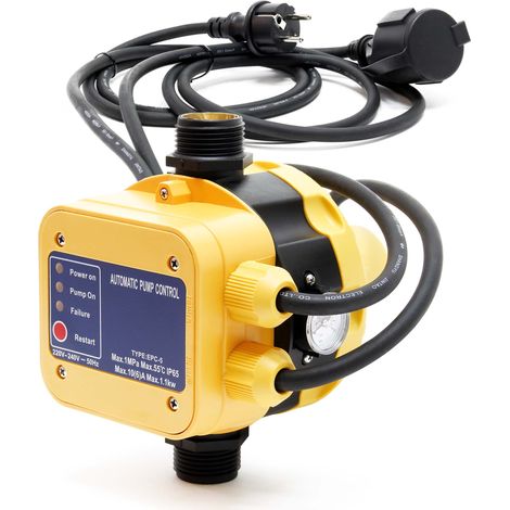 Wiltec Druckschalter mit Kabel EPC-5 230V 1-phasig bis 10 bar, Druckwächter mit Trockenlaufschutz für Hauswasserwerke und Pumpen, zuverlässige Pumpensteuerung