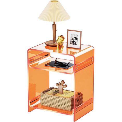 Acrylic Record Turntable with Storage Shelf, Bedside Table (Orange, 40 x 30 x 50 cm) (1/5)