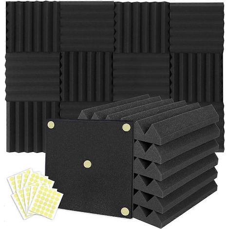 Lot de 12 panneaux de mousse acoustique en forme de coin (5 x 30 x 30 cm), mousse d'insonorisation et de réduction du bruit pour l'enregistrement à domicile ou au bureau. (1/5)