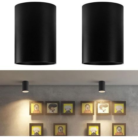 Pcs Spot Plafond Noir en Saillie, Douille GU10, Spot Plafonnier Rond Spot Saillie en Aluminium Moderne pour Salon, Cuisine, Couloir, Chambre, 7.7 x 8.5 cm, Ampoule non Incluse (1/4)