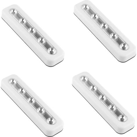 Lot de 4 Veilleuses Tactiles à 5 LED à Poser Facilement, Alimentées par Batterie, pour Armoires, Cabinets, Placards, Couloirs, Escaliers, Greniers, Garages, Voitures, Cabanes et Salles de Rangement (B (1/5)