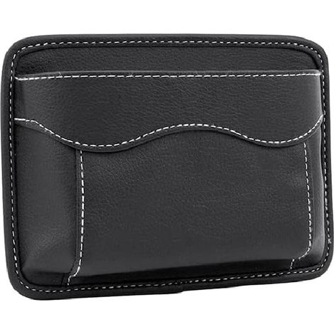 Organiseur Lateral Voiture - Cuir PU - 18 x 13 cm - Fixation Velcro et Adhésif 3M - Pour Documents Téléphone Clés Monnaie - Noir - 1 Pièce (1/5)