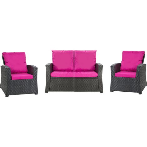 Set coussins pour salon de jardin résine tressée 4 places, coussins pour canapé 130x50x7cm, coussins pour fauteuil de jardin 2x50x56cm Rose (1/5)