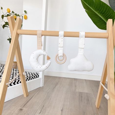 Trappez de jeu en bois pour bébé - Puzzle gym avec pendentif - Jouet actif pour chambre de bébé - Décoration de chambre d'enfant (1/5)