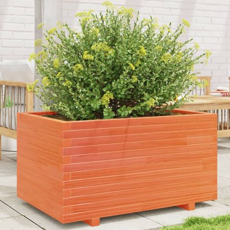 Jardinera madera maciza de pino marrón cera 90x60x49,5 cm (1/5)